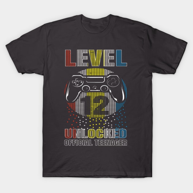 Official Teenager 12th Birthday T-Shirt Level 12 Unlocked T-Shirt by sufian
